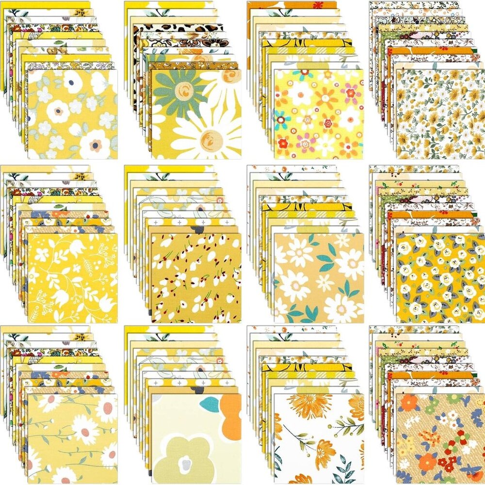 600 Pcs 5 x 5 Inch Floral Charm Packs for Quilting Yellow Flower Cotton Fabric S